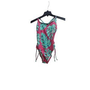 Women's Beach Betty 1 Piece Swimsuit Pink Palm Size S Small